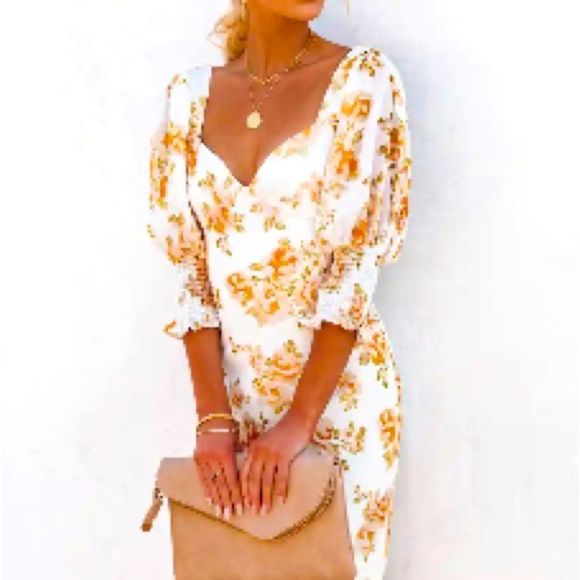 ✨NWOT✨VICI✨FLORAL PUFF SLEEVE OPEN BACK MAXI DRESS - Picture 6 of 11